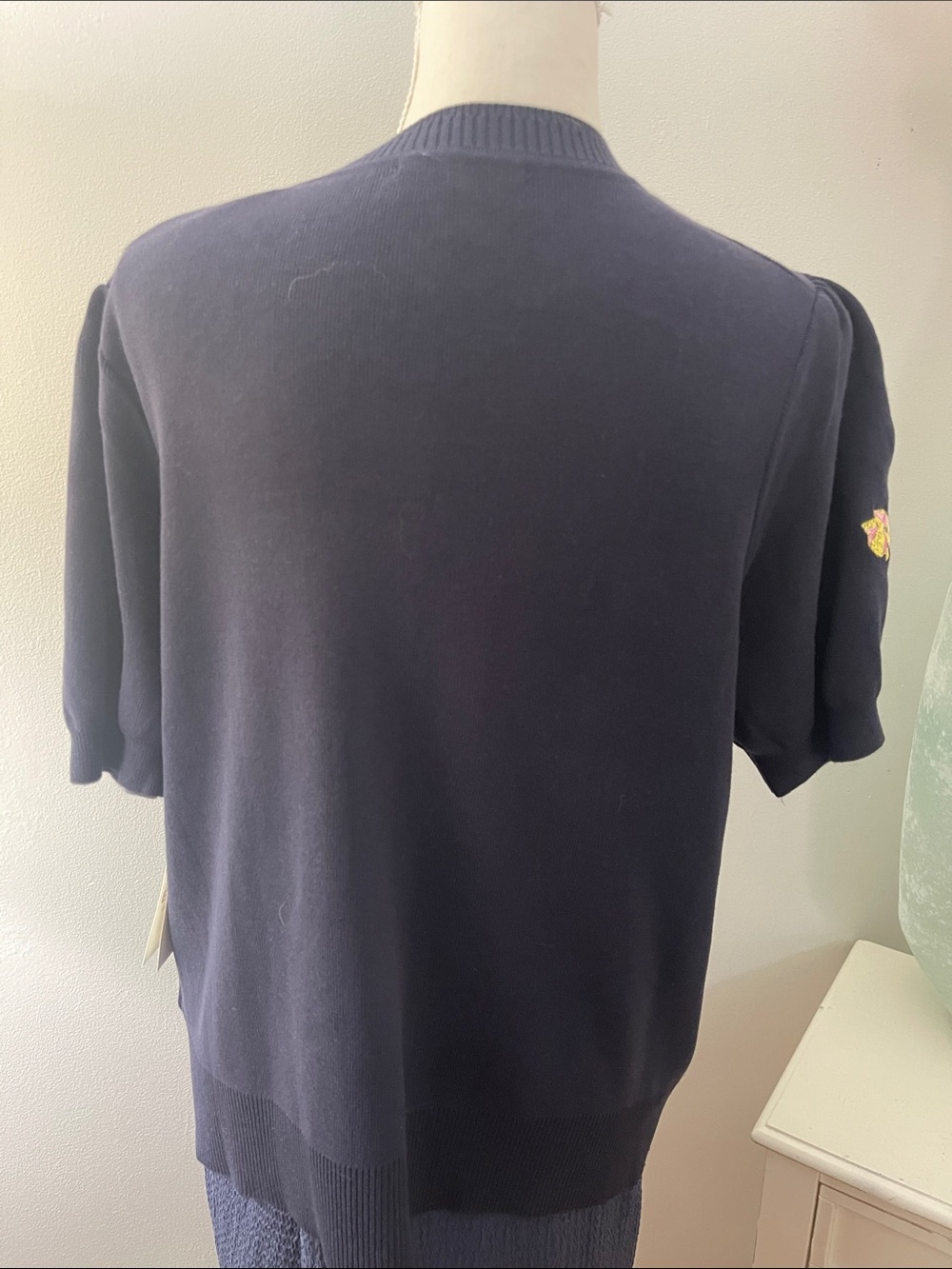 Navy Blue Floral Embroidered Button Cardigan - Picture 5 of 9